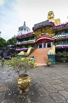Sri Lankan Prints: Entrance to Dambulla Museum with caves beyond, Dambulla, Sri Lanka, Asia