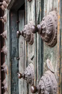Cuzco Prints: Detail of the entrance door to Iglesia de la Compania de Jesus church on Plaza de Armas