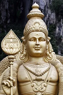 Sculptures Prints: Entrance with the giant statue of Murugan, the Hindu God of War