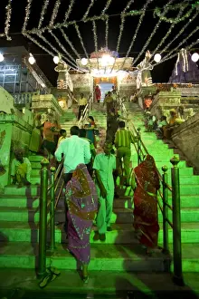 Udaipur Prints: Entrance to Jagdish temple lit up and decorated with tinsel for Diwali festival celebrations