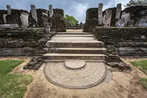 Polonnaruwa Prints: Entrance to Kiri Vihara Buddhist temple ruins with moonstone at entrance