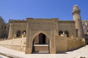Mosques Prints: Entrance of the Lezgi Mosque in the old town of Baku, UNESCO World Heritage Site