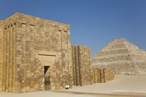 Saqqara Prints: Entrance and Outer Wall, Step Pyramid Complex, UNESCO World Heritage Site, Saqqara, Egypt