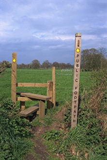 Stile Prints: Entrance to public footpath, Cheshire, England, United Kingdom, Europe