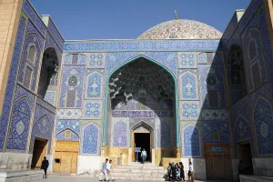 Typically Iranian Prints: Entrance of Sheikh Lotfollah Mosque, UNESCO World Heritage Site, Isfahan, Iran, Middle