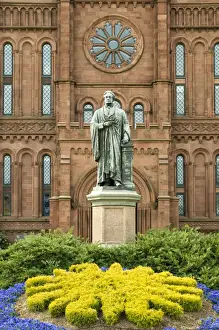 Washington Prints: Entrance to the Smithsonian Castle with statue of Joseph Henry outside on the Mall in Washington
