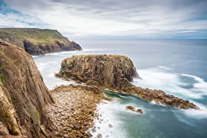 Lands End Prints: Enys Dodnan rock formation at Lands End, Cornwall, England, United Kingdom, Europe