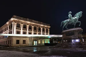Neoclassical Prints: Equestrian statue at Albertina Museum, largest Habsburg residential palace, Vienna