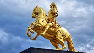 Typically German Prints: Equestrian statue of Augustus II the Strong, Dresden, Saxony, Germany, Europe