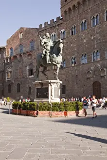 Travel Destinationss Prints: The equestrian statue of Cosimo I de Medici by Gianbologna in Piazza della Signoria