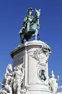 Praca Do Comercio Prints: Equestrian statue of Dom Jose in Praca do Comercio, Baixa, Lisbon, Portugal, Europe