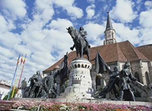 Romanian Prints: Equestrian statue of Matyas Corvinus, Hungarian king between 1458 and 1490