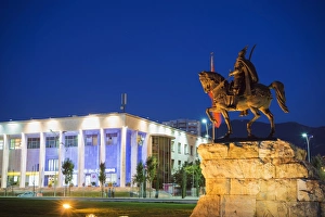 Albania Prints: Equestrian statue of Skanderbeg, Tirana, Albania, Europe