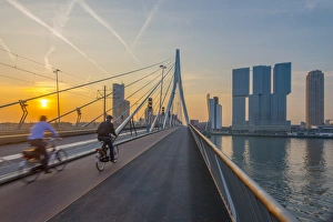 The Netherlands Prints: Erasmusbrug (Erasmus Bridge) and Wilhelminakade 137, De Rotterdam, The Rotterdam Building