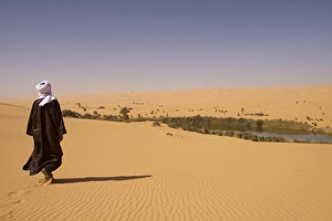 In the erg of Ubari, the Umm-el Ma (Mother of the Waters) Lake, Libya, North Africa