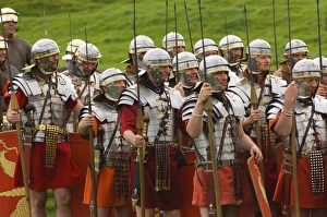 Wearing Prints: Ermine Street Guard in armour, at ease, Birdoswald Roman Fort, Hadrians Wall