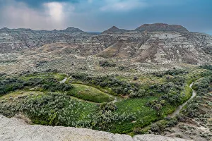 Eroded landscape in the Dinosaur Provincial Park, UNESCO World Heritage Site, Alberta, Canada, North America