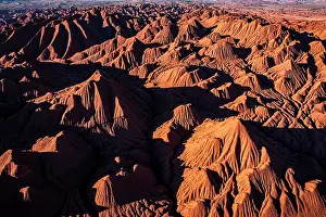 Eroded Prints: Eroded peaks of red clay, Labyrinth desert, Puna, Salta, Argentina