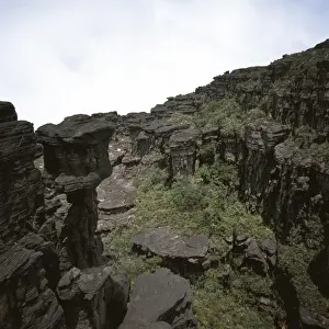 Venezuela Prints: Erosion of sedimentary layers of sandstone near the Great Crack, Summit of Mount Kukenaam