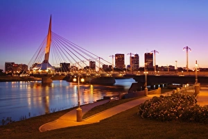 Esplanade Riel Bridge over the Red River, Winnipeg, Manitoba, Canada, North America