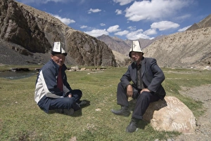 Ethnic Kyrgyz men, Madyian hot springs, The Pamirs, Tajikistan, Central Asia, Asia
