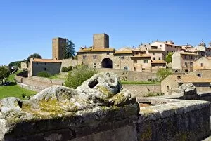 Images Dated 27th April 2008: Etrsuscan sarcophagus and view of Tuscania, Tuscania, Viterbo, Lazio, Italy, Europe