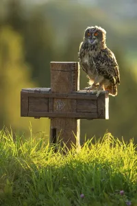 Raptor Prints: Eurasian Eagle-owl (bubo bubo) sitting on a cross