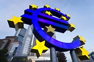 Typically German Gallery: European Central Bank and Euro Symbol, Willy Brandt Platz, Frankfurt-am-Main, Hessen, Germany