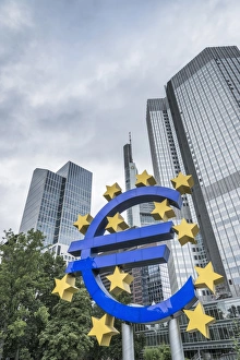 Hesse Prints: Eurotower, former seat of the European Central Bank, and Euro Symbol, Frankfurt am Main