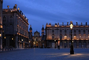 Flood Light Prints: Evening floodlit view of Place Stanislas and the cathedral