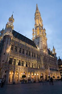 Civic Prints: Evening, Hotel de Ville, Grand Place, Brussels, Belgium, Europe