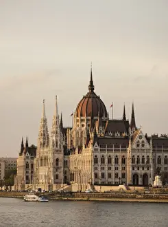 Evening light on the Hungarian Parliament Building and Danube River, Budapest, Hungary