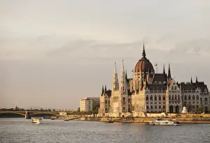Typically Hungarian Prints: Evening light on the Hungarian Parliament Building and Danube River, Budapest, Hungary