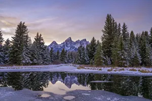 Teton Range Prints: Evening light and reflection of Teton Range in snowy pond, Grand Teton National Park