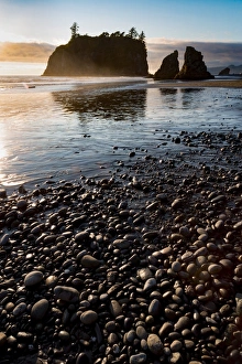 Pebbles Prints: Evening light on Ruby Beach in the Olympic National Park, UNESCO World Heritage Site