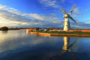 Charming Prints: Evening light, Thurne Mill and river Thurne, Norfolk Broads, Norfolk
