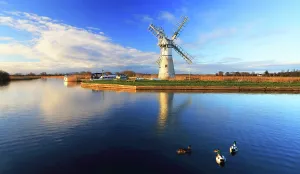 Mill Prints: Evening light, Thurne Mill and river Thurne, Norfolk Broads, Norfolk