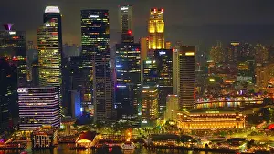 Aesthetics Prints: Evening/night, Central Business District from top of Marina Bay Sands Hotel, Singapore