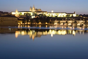Images Dated 31st May 2007: Evening reflection in River Vltava of St. Vituss Cathedral, Royal Palace