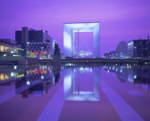 La Defense Prints: Evening reflections, La Grande Arche, La Defense, Paris, France, Europe