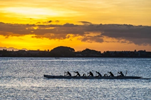 Rowing Boat Prints: Evening rowing in the bay of Apia, Upolu, Samoa, South Pacific, Pacific