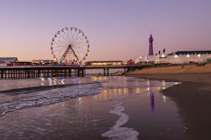 Ferris Wheel Prints: Evening scene on Blackpool Beach, Blackpool, Lancashire, England, United Kingdom, Europe