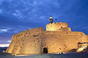 Rhodes Prints: Evening, St. Nicholas Fort, Rhodes, Dodecanese Island Group, Greek Islands, Greece