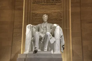 Typically American Prints: Evening, Statue of Abraham Lincoln, Lincoln Memorial, Washington D. C. USA