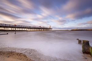Moody Sky Gallery: The evening sun hits Herne Bay Pier, Herne Bay, Kent, England, United Kingdom, Europe