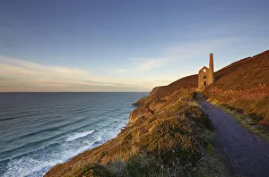 Footpath Prints: Evening sunlight on the ruins of a tin mine, on the Atlantic coast of Cornwall