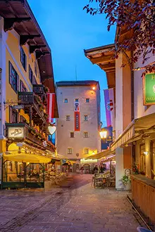 Chalet Prints: Evening view of chalet hotel and museum in Zell am See, Salzburg, Austria