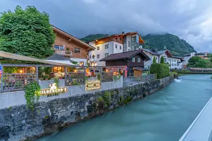 Nightlife Prints: Evening view of Kaprun town and river during summer time in Salzburg