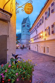 Restaurants Prints: Evening view of St. Hippolyte Church and Stadtplatz showing the town square and buildings in Zell am See
