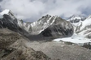 Everest Base Camp at 5350m seen here as a scattering of tents in the distance